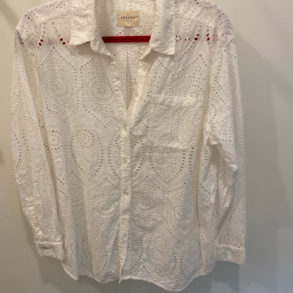 Sezane Eyelet Button-Up Shirt